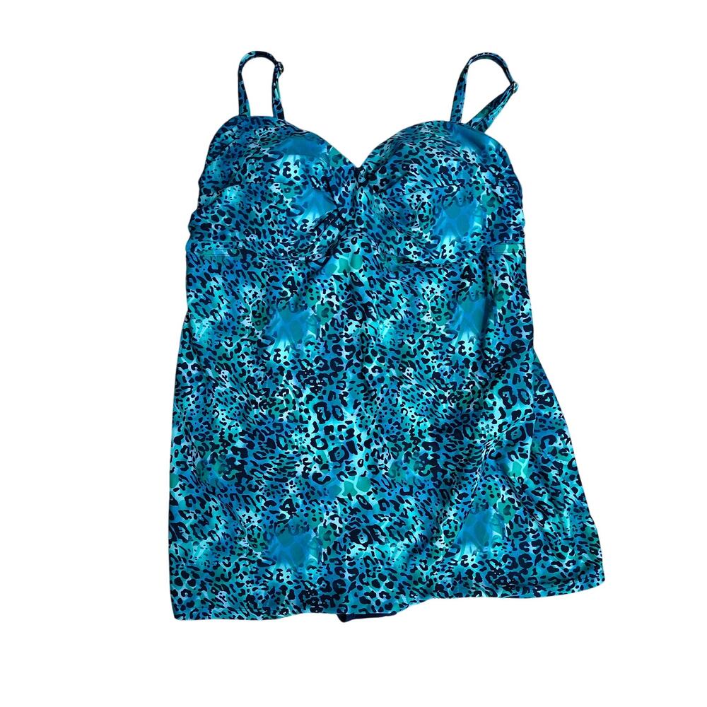 Swimsuits for All Blue Animal Leopard Print Swim Dress Sweetheart Neck Womens 20